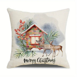 Set of 4 Elk Christmas Throw Pillows