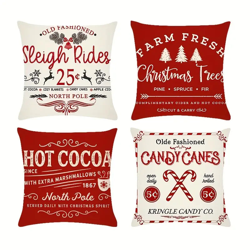 Set of 4 pcs Old Fashioned Christmas Throw Pillows
