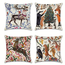 Load image into Gallery viewer, Set of 4 Reindeer Christmas Throw Pillows