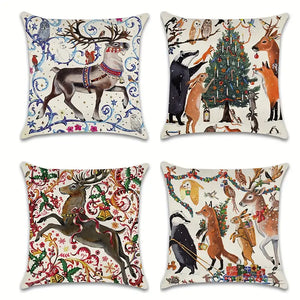 Set of 4 Reindeer Christmas Throw Pillows