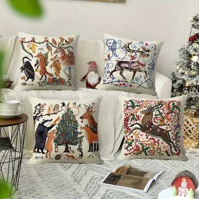 Set of 4 Reindeer Christmas Throw Pillows