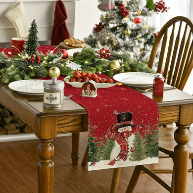 Snowman Christmas Birds Trees Table Runner 13x 108 inch