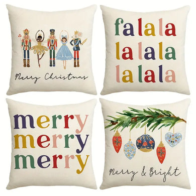 Set of 4 pcs Merry Christmas Nutcracker Throw Pillow