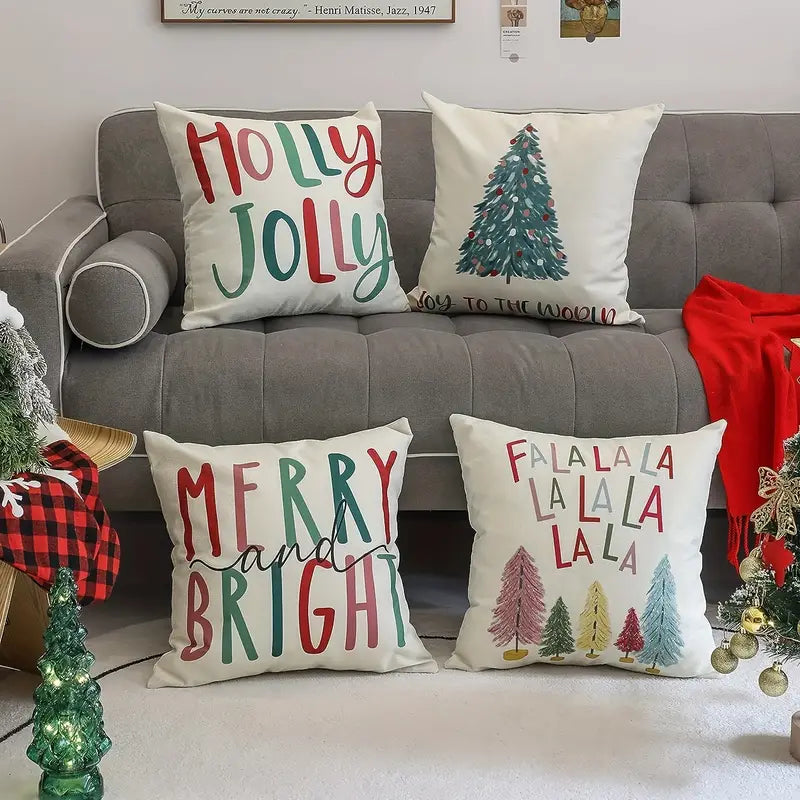 Set of 4 pcs Merry Christmas Tree Throw Pillows